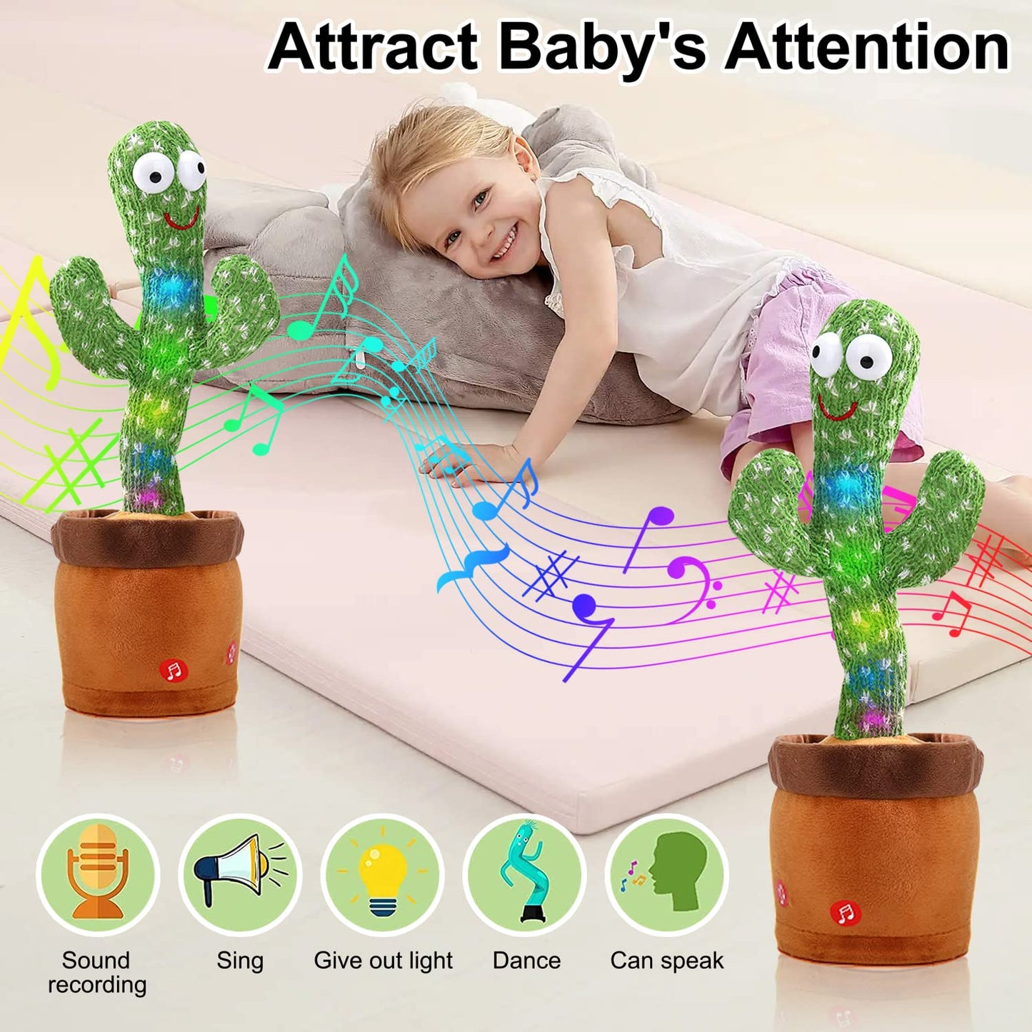 Hongsome Cactus Adjustable Volume Mimicking Toy, Talking Cactus Baby Toy That Repeat What You Say Singing Dancing,Funny Push Toy