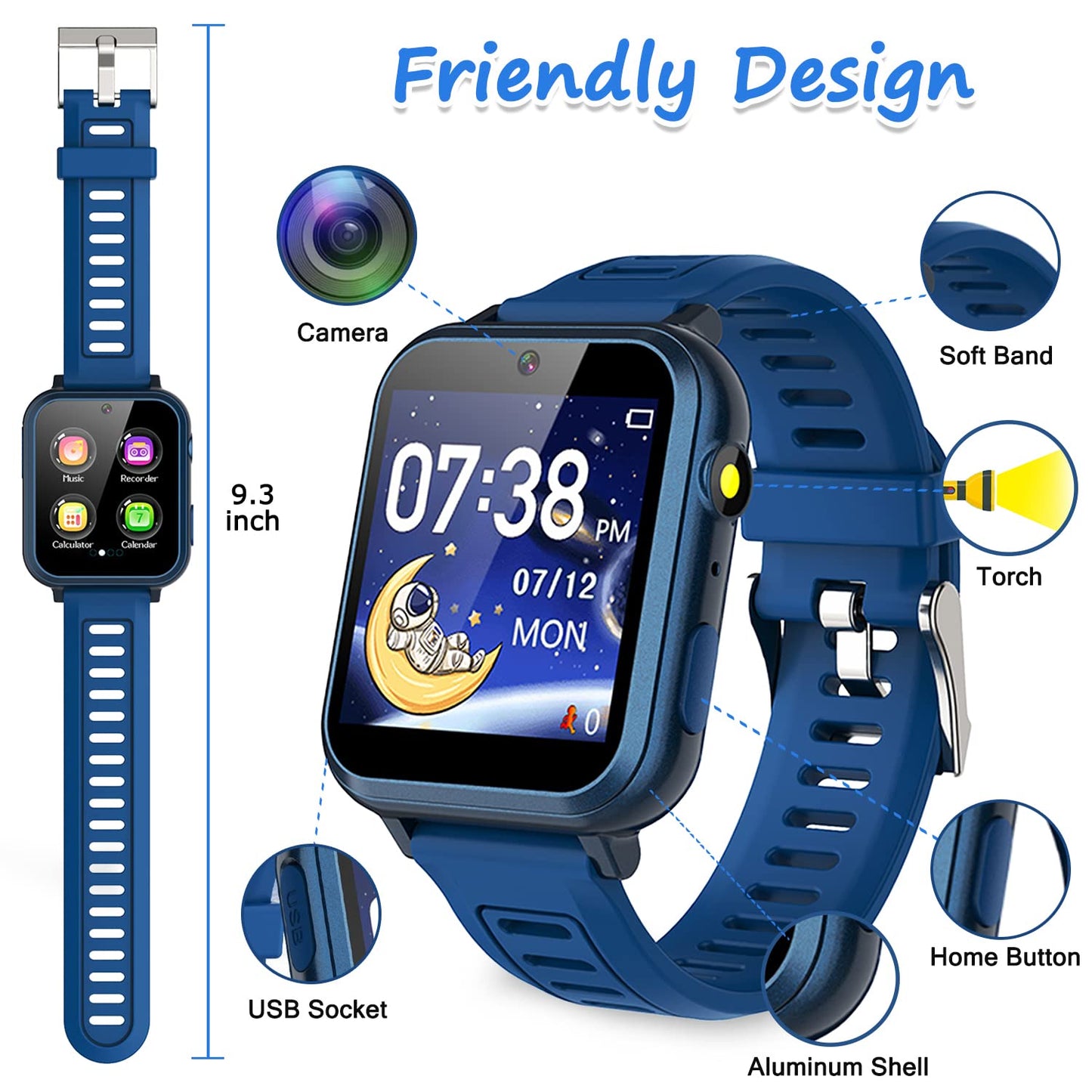 Wiszodet Kids Smart Game Watch With 24 Games Hd Touch Screen Video Camera Music Player Pedometer Flashlight Alarm Clock 12/24 Hr, Gifts For 5-12 Year Olds Boys