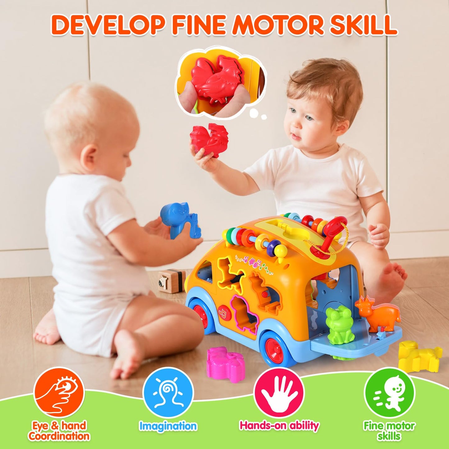 Toy Cars For 1 Year Old Boy Gifts Baby Toys 12-18 Months, Musical Learning Toys For Toddlers 1-3, Educational Baby Bus With Animal Blocks, Christmas Birthday Gift For 1 2 3 4 Year Old Boys Girls Kids