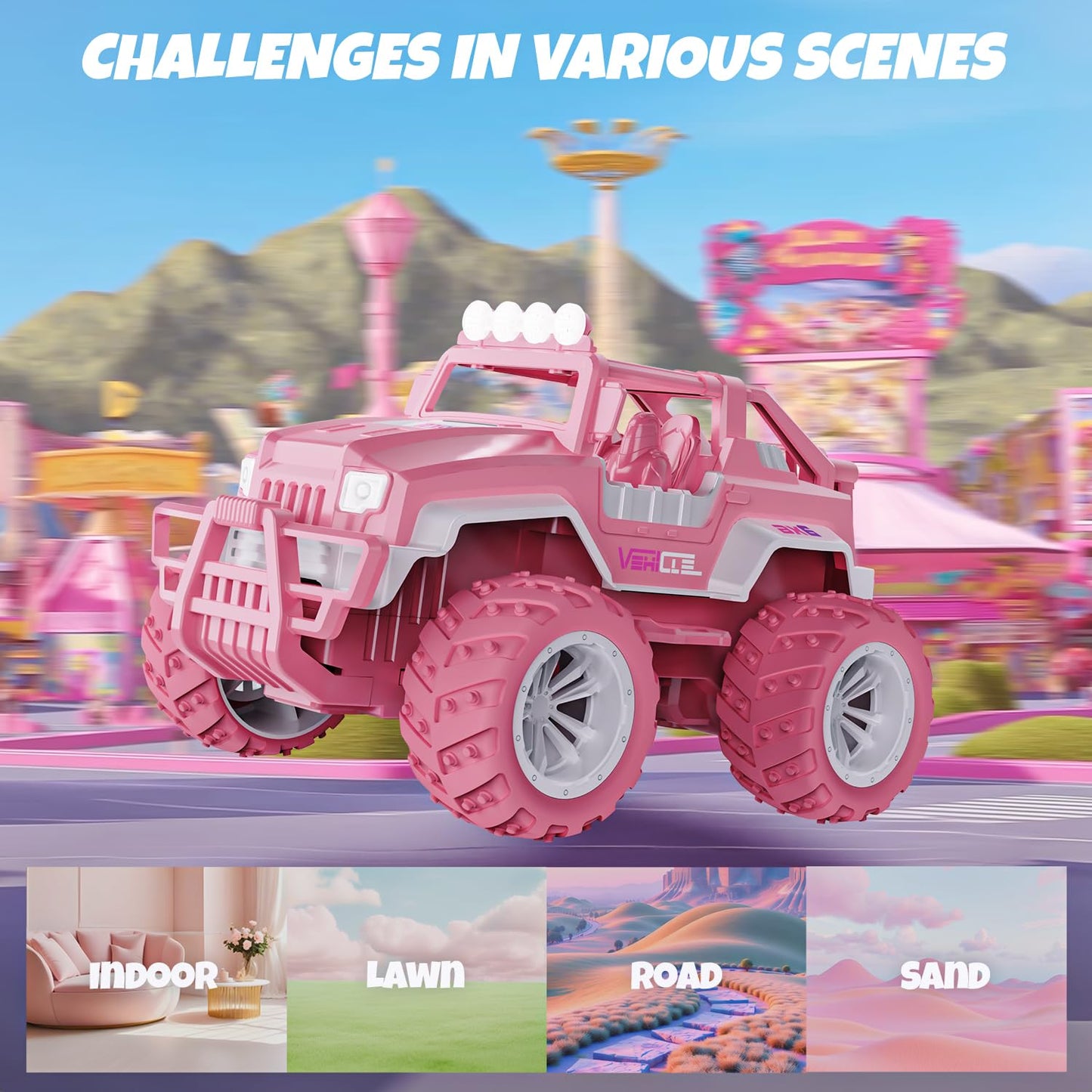 Bezgar Remote Control Car For Girls - 1:16 Pink Rc Cars With 4 Windmills, 2.4Ghz With Led Lights, 80 Mins Play With Rechargeable
