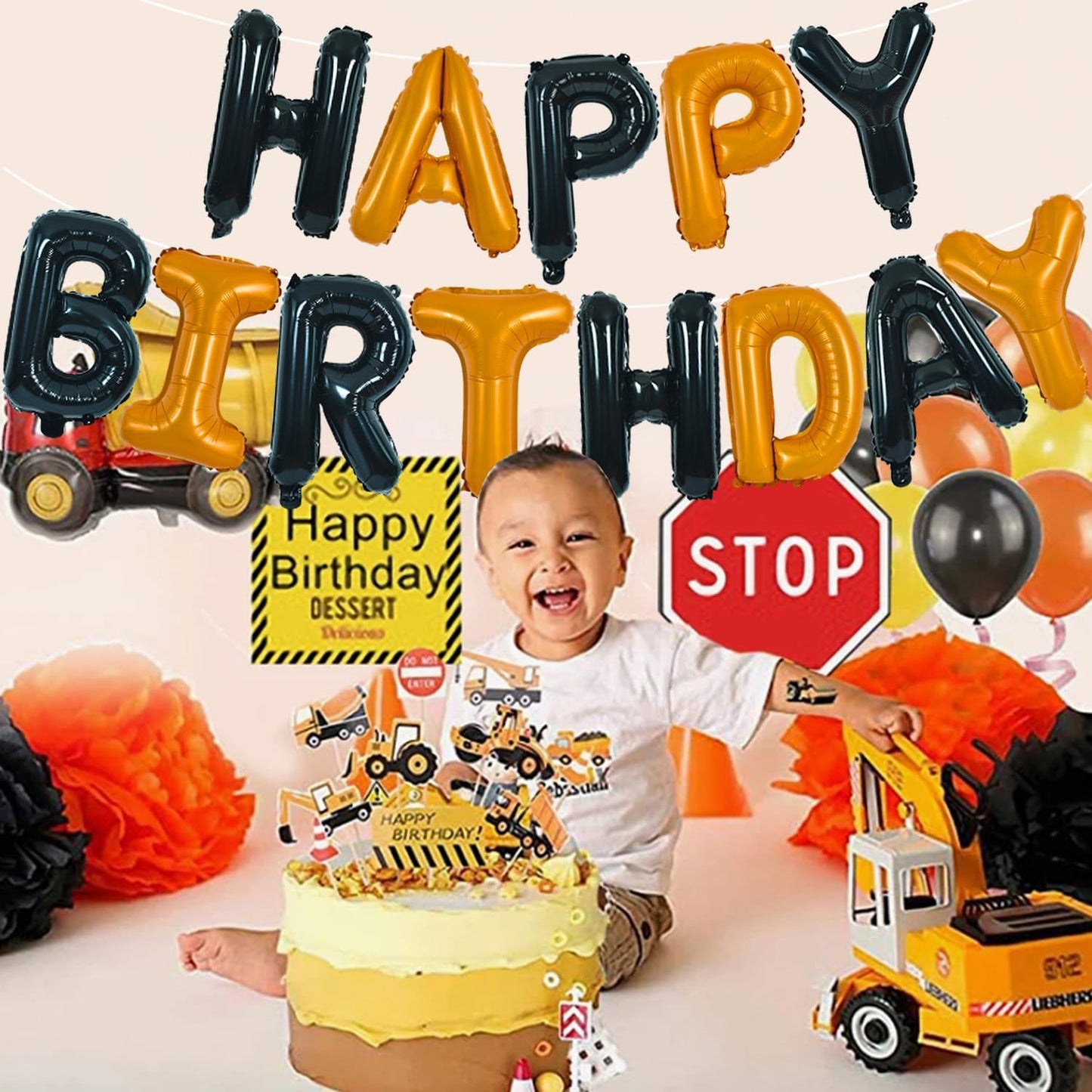 TONIFUL 16 Inch Black Orange Mylar Foil Birthday Balloons Banner Happy Birthday Balloon Letters for Adults & Girls Boys Kids Bir