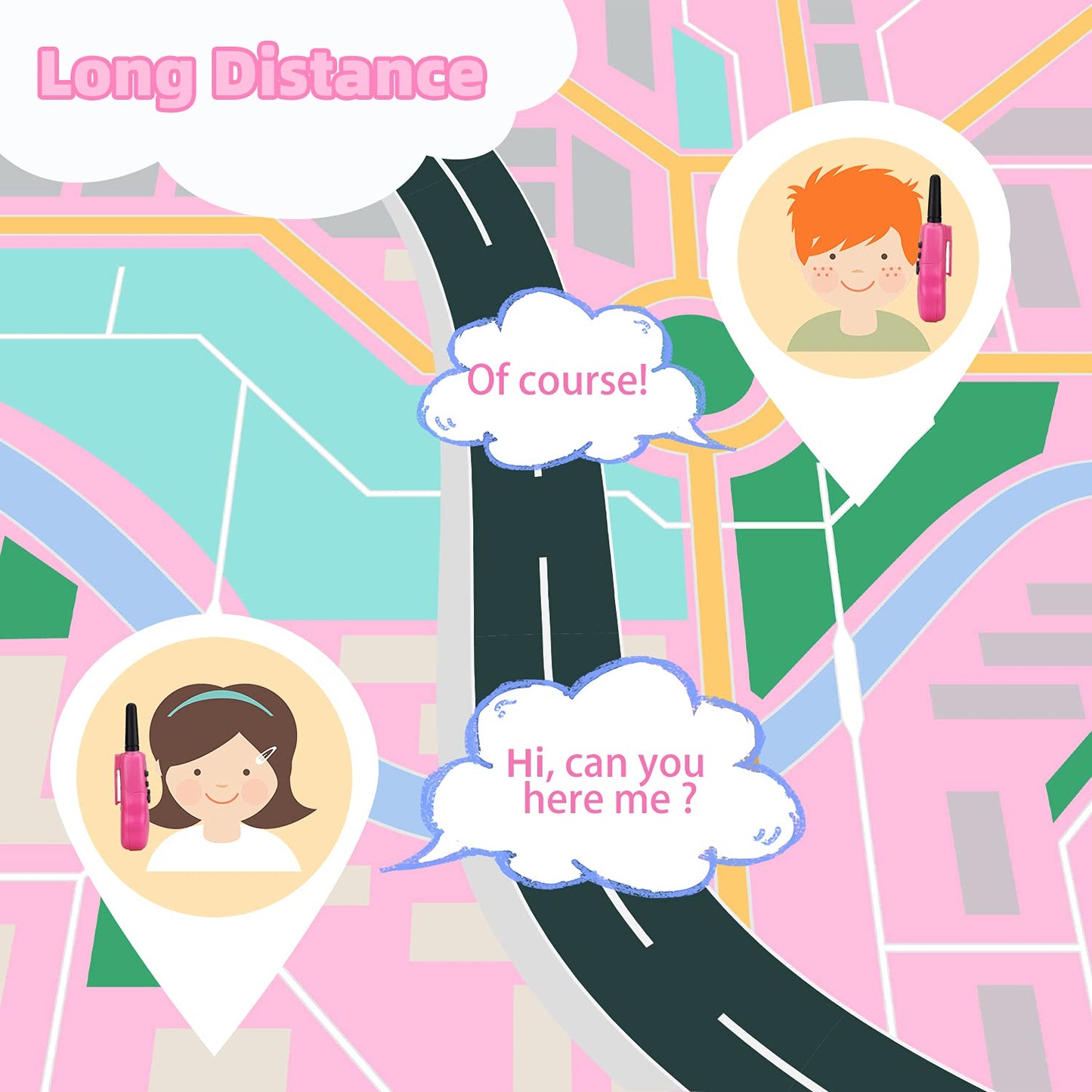 Retevis Rt388 Walkie Talkies For Kids,Kids Toys Long Range 2 Way Radio,Kids Walkie Talkie For Birthday Gifts Outdoor Camping Family Trip(Pink 1 Pair)