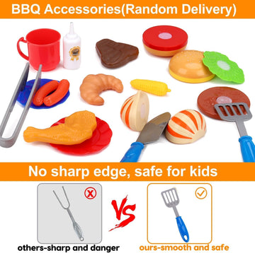 Kids Grill Playset Kitchen Toys With Apron Hat For Cooking Food Smoke Light Outdoor Pretend Play Accessories 3-5 4-8 Bbq Outside