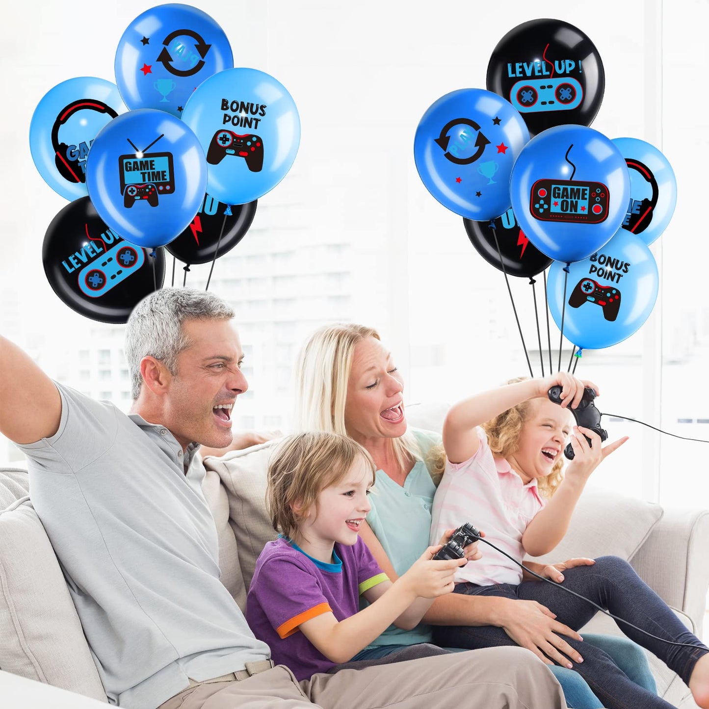 Aoriher Video Game Party Birthday Balloons Set Gaming Black Latex Theme Balloons Decorations For Teens Player Birthday Party Supplies, 36 Pieces(Blue)