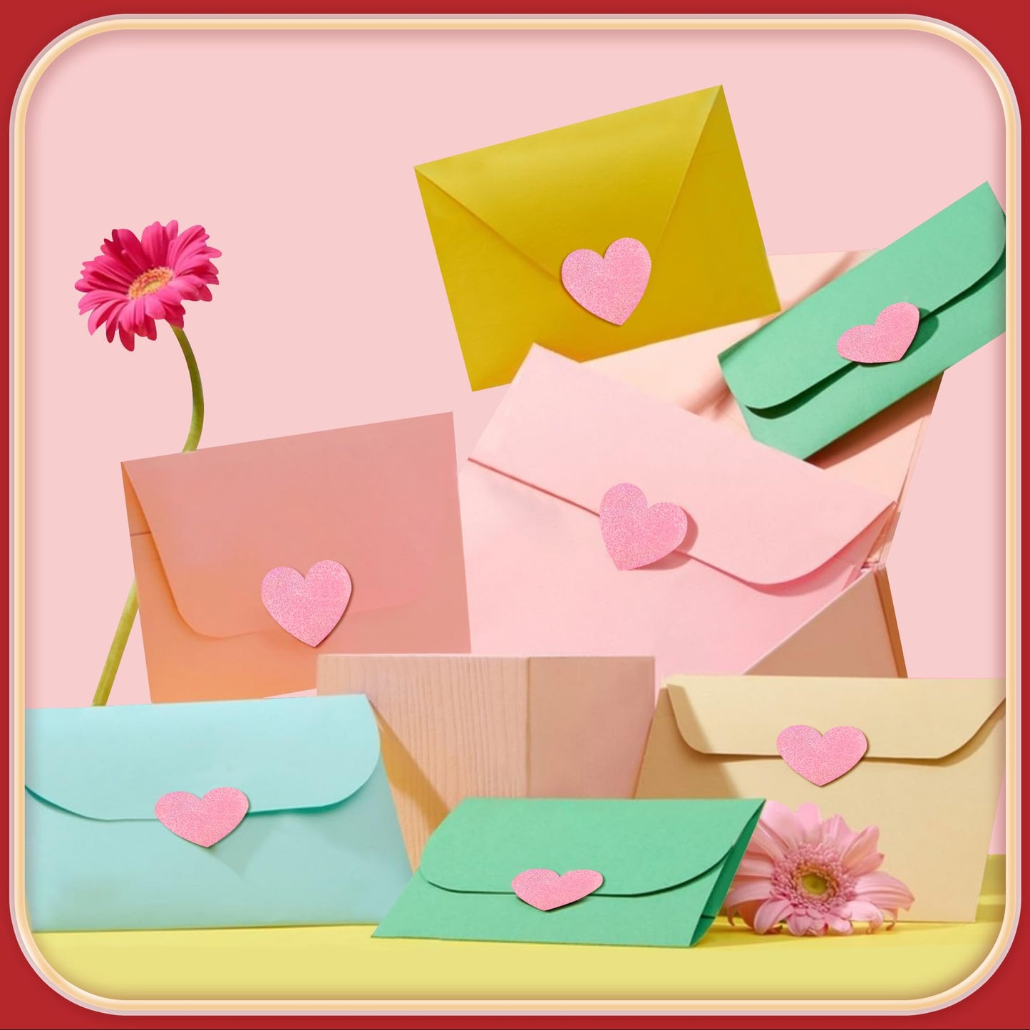 Pink Heart Stickers,1.5 Glitter Valentines Stickers 500 per Roll,Valentines Day Decorations(Pink)