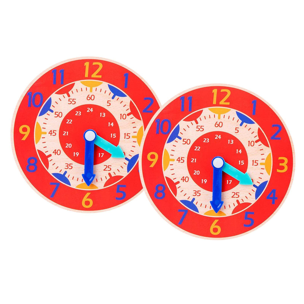 Ilsmysutra 2 Piece Montessori Wooden Clock Toy Teaching Aids Toys For Kids Preschool Red|Toys For Baby|Developmental Baby Toys