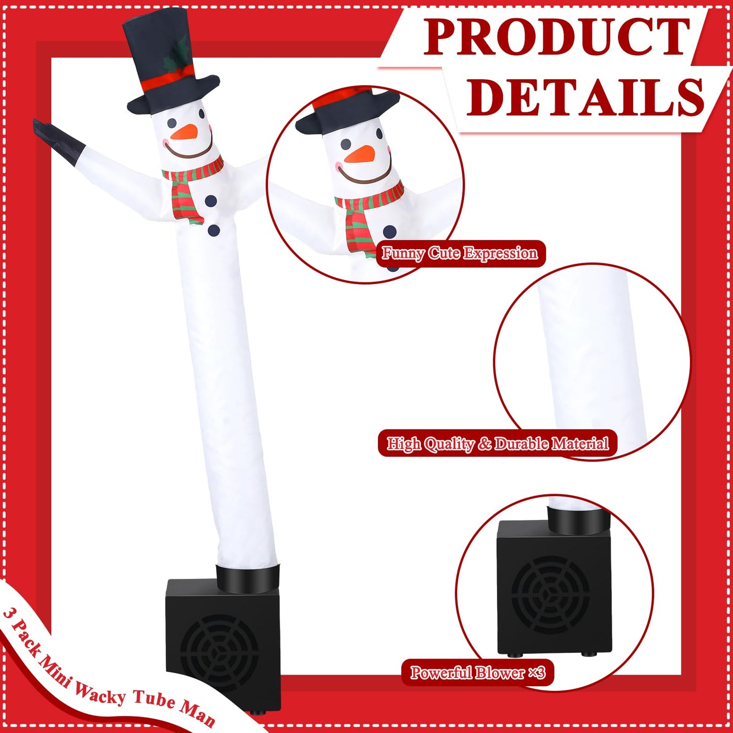 Poen 3 Pcs Winter Mini Inflatable Tube Man Gift Wacky Waving Inflatable Tube Guy With Blower Desktop Mini Dancer Tubes Man Gift For Winter Man Women Birthday Party Decoration(Snowman)