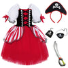 TYHTYM Pirate Costume Little Girls Halloween Dress Up Boys Cute Kids Cosplay With Hat Eye Patch (Red 6-7T)