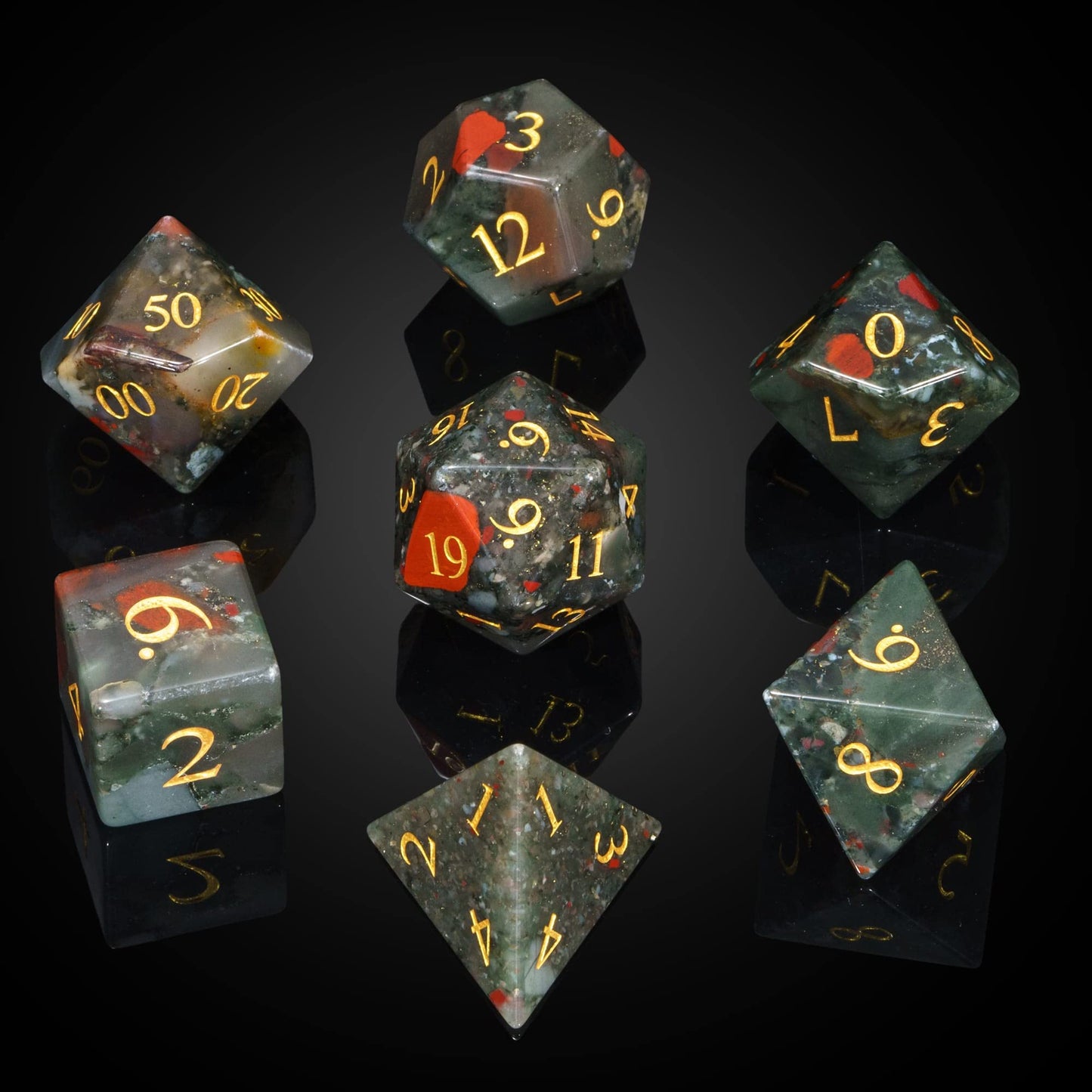 UDIXI Stone DND Dice Set, 7PCS Bloodstone Gemstone Dice Real Stone Dice with Gift Case for Dungeons and Dragons D&D and MTG Tabl