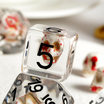 Blood Spot Skull D&D Dice, DNDND Skull Resin Dice Set with Velvet Pouch for Dungeons and Dragons DND Role Playing Games and Tabl
