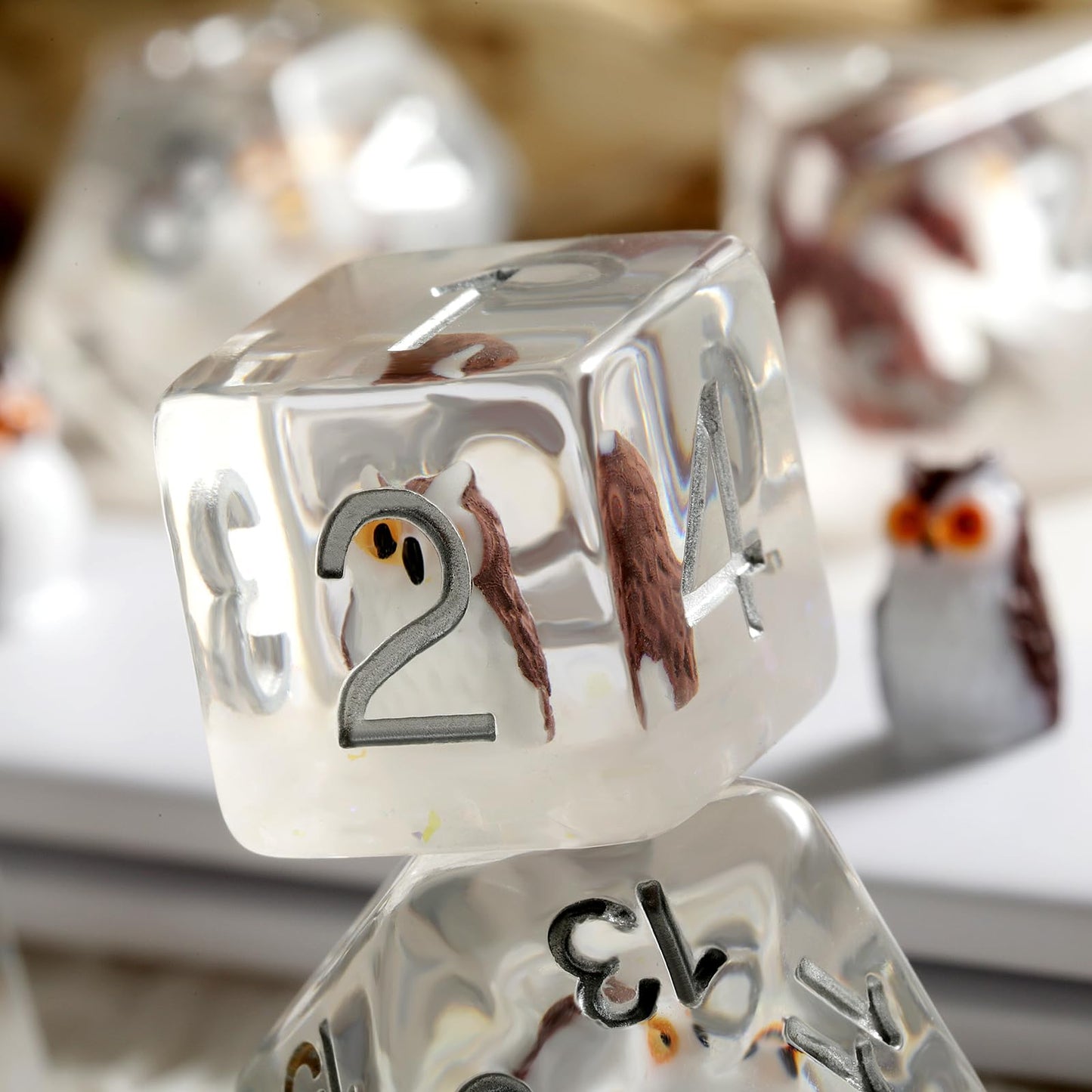 Owl DND Dice, DNDND 7PCS Resin D&D Dice with Velvet Bag for Dungeons and Dragons Role Playing Games and Tabletop Games(Owl