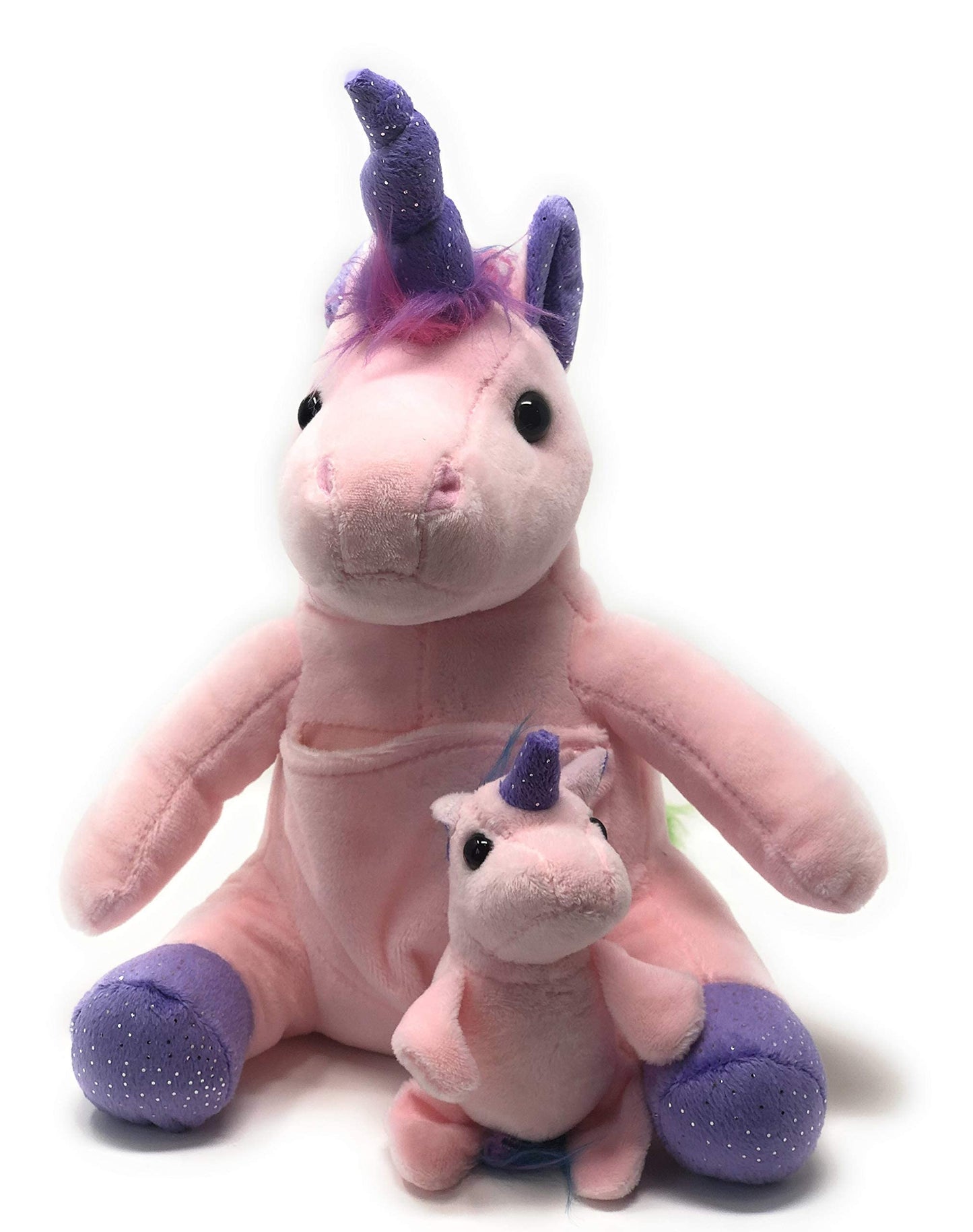 Funstuff Soft Plush Unicorn with Pouch & Mini Foal - 10.5 Pink Medium Stuffed Animal