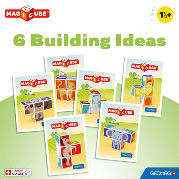 Geomag Magicube Animal Friends 4-Piece Magnetic Stacking Cubes Building Set, Toddlers & Kids Ages 1.5+, Stem Educational Toy, Swiss-Made, Creativity, Imagination, Learning, 6 Adorable Building Ideas
