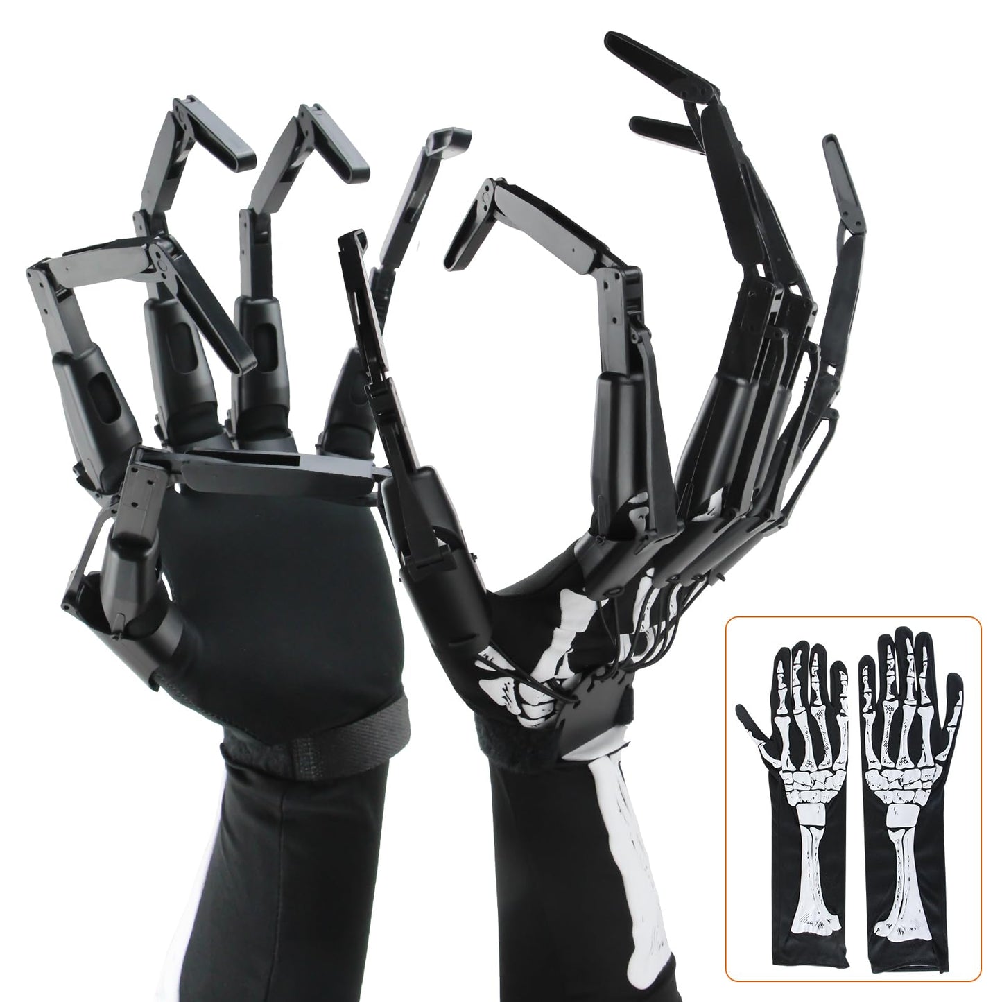 Halloween Articulated Fingers With Protective Gloves, Articulated Finger Extensions, Scary Skeleton Bone Claw Hand, Halloween Pr