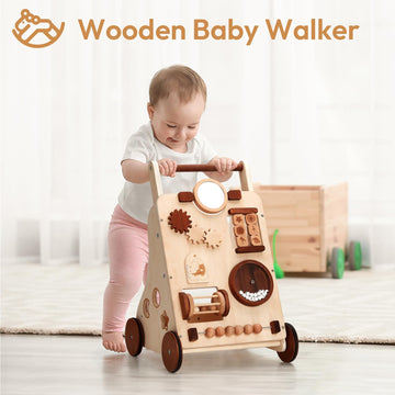 Woodtoe Wooden Baby Walker, Adjustable Speed Push Walker, Montessori Walker for Boys and Girls, Baby Activity Center, Sit to Sta