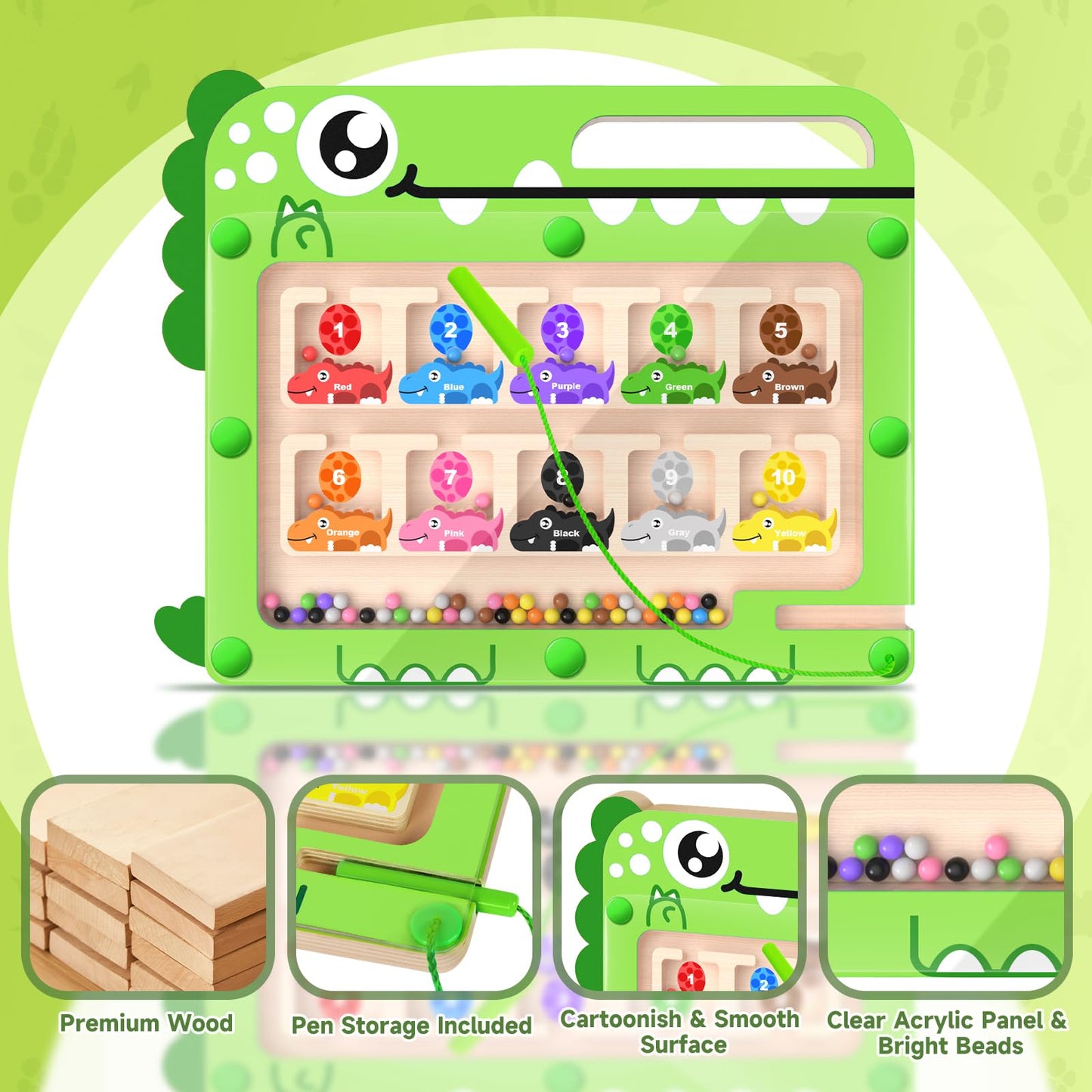 Funmission Magnetic Color And Number Maze, Montessori Toys, Wooden Puzzle Activity Board For 3+ Year Old Kids, Counting & Color