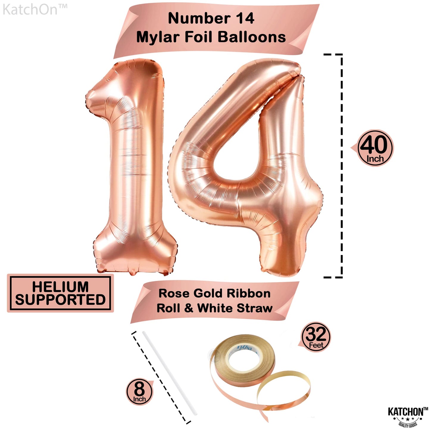 Giant, Rose Gold 14 Balloon Numbers Set - 40 Inch, Number 14 Balloons For Birthdays | Happy 14Th Birthday Decorations For Girls | Rose Gold 14 Balloons For 14 Year Old Birthday | 14 Birthday Balloons