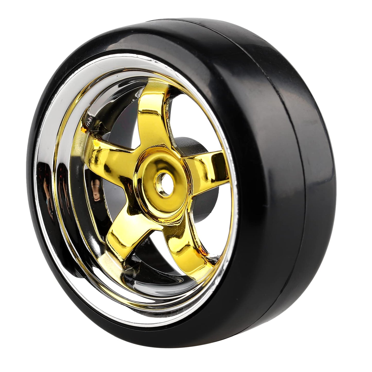 Shaluoman Plating 5-Spoke 12mm Hub Wheel Rims with Hard Plastic Tires for RC 1:10 Drift Car Gold