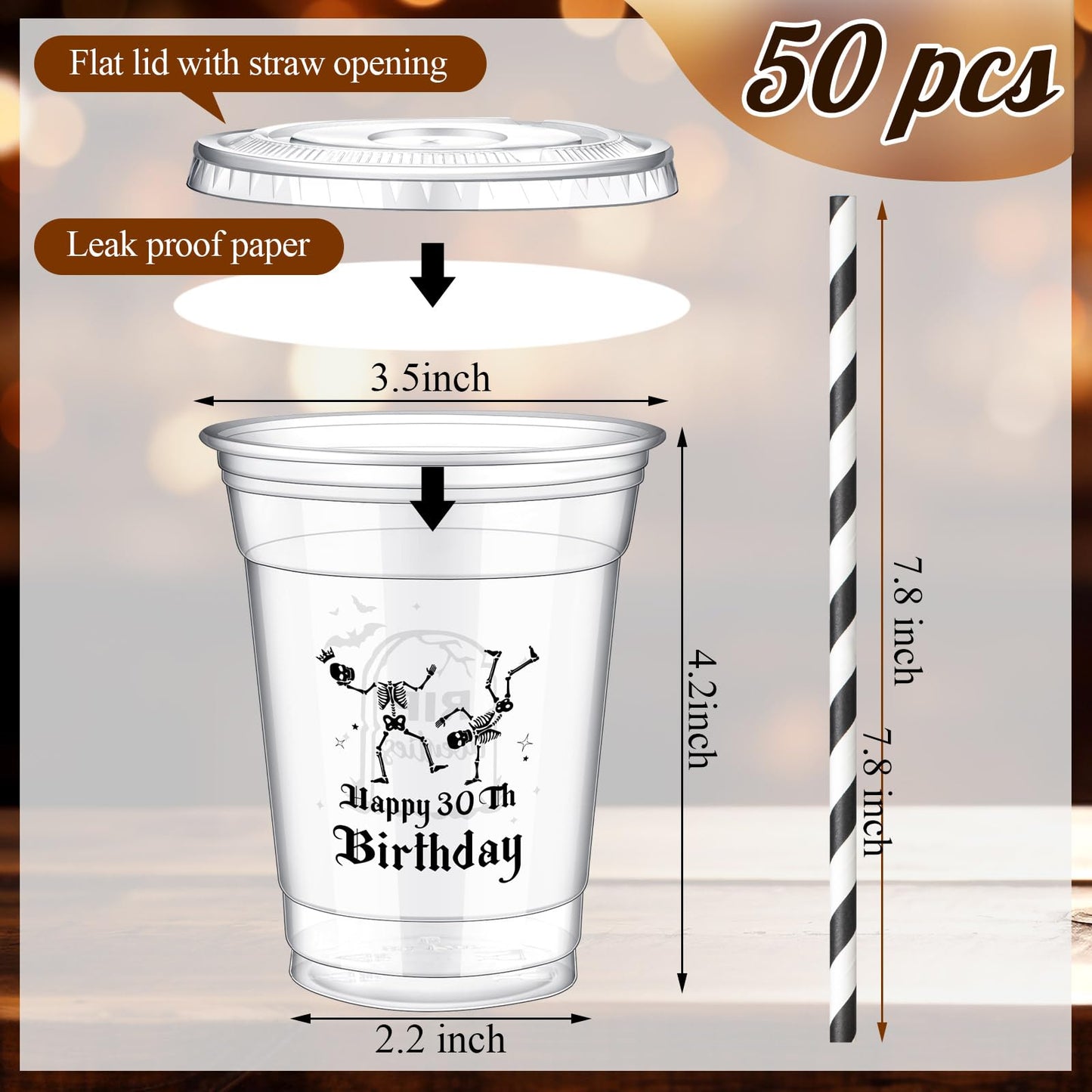 Foldtier 50 Pcs Death To My 20S Party Cups, Disposable Plastic Cups With Straws And Lids Clear Cup Birthday Party Supplies For K