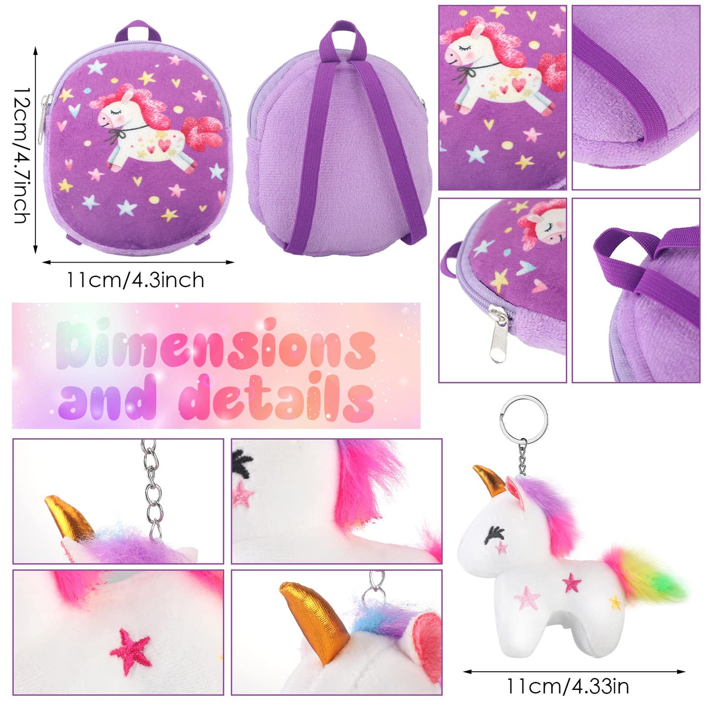 Wettarn 18 Inch Doll Carrier Set With Clothes And Accessories Including Doll Travel Bag, Doll Dress, Doll Shoes, Doll Sunglasses, Doll Backpack And Unicorn For Unicorn Birthday Gift(Purple)