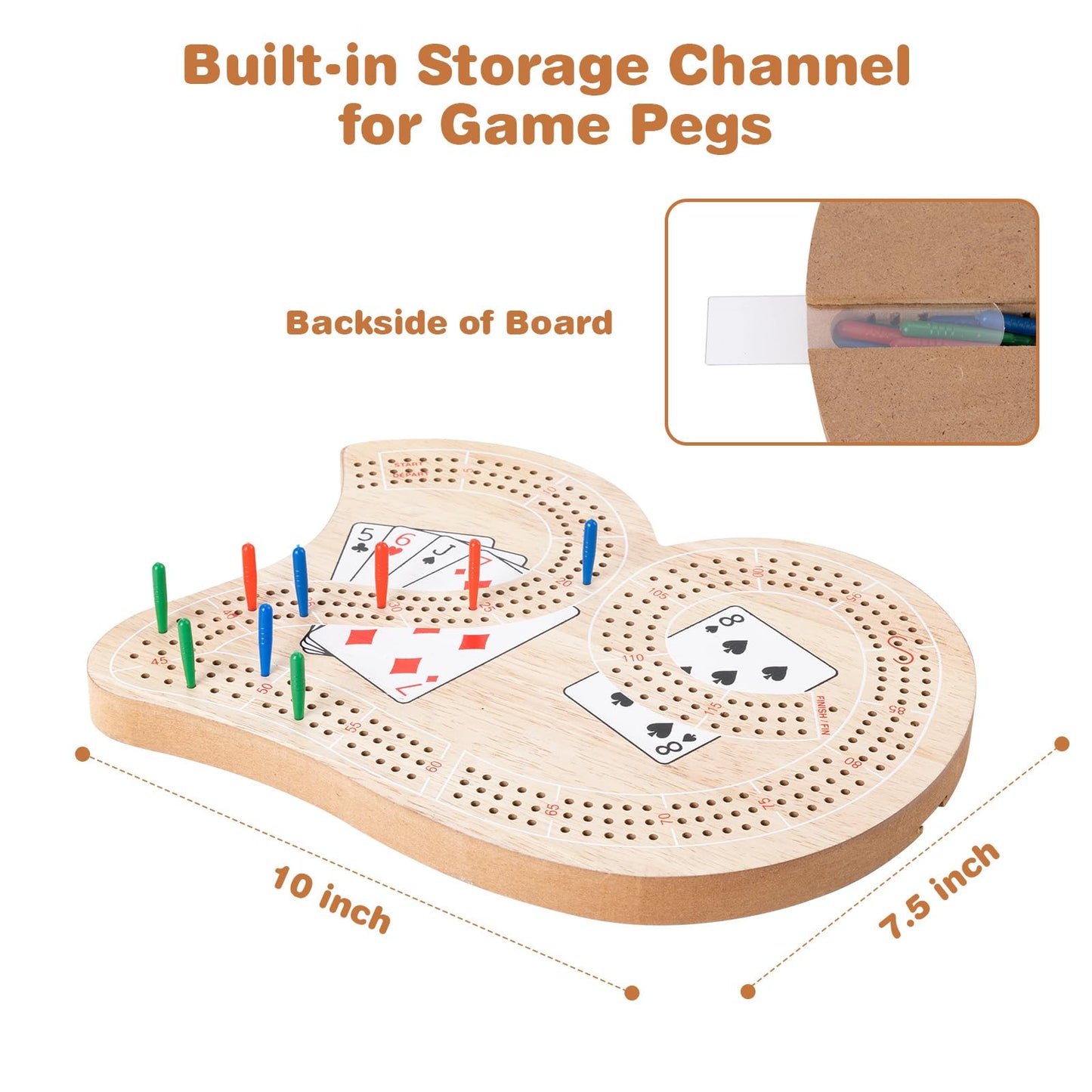 Wooden 3-Track Cribbage Board Game - Classic Board For 3 Players With Plastic Pegs - Ideal Family Game For Kids And Adults