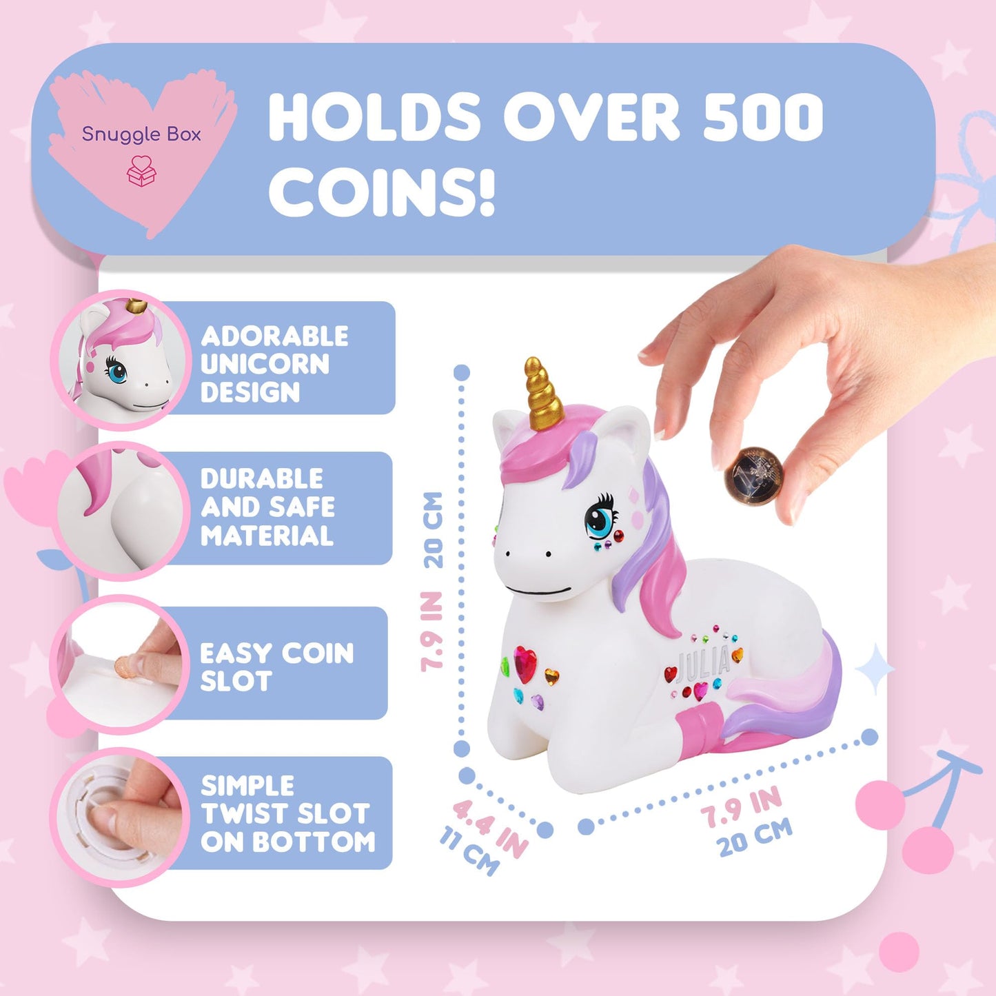 Snuggle Box Unicorn Piggy Bank For Girls | Kids Piggy Bank For Girls - Durable Plastic Girls Piggy Bank Girls Can Play With Incl