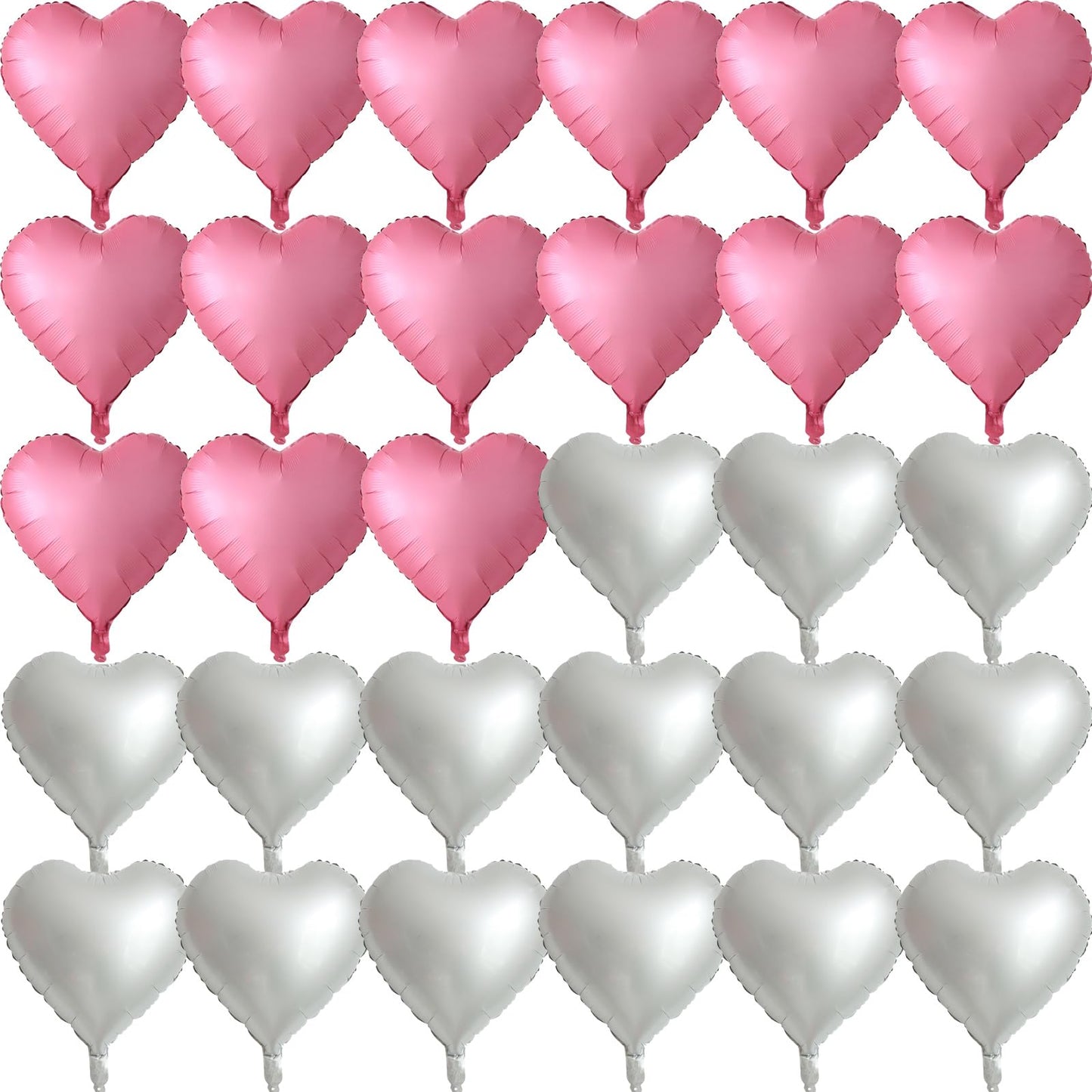 30 Pcs Metallic Pink Silve White Heart Balloons 18In Heart Shaped 18 Inch Balloons Helium Mylar Balloons Foil Balloon Decoration