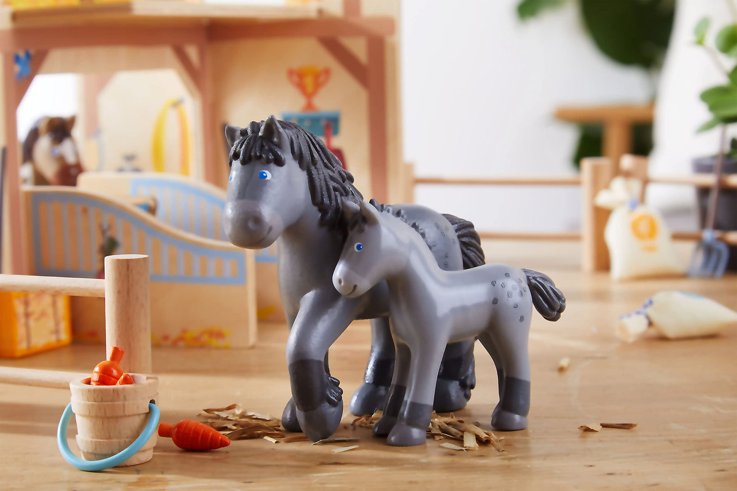 Haba Little Friends Momma And Baby Playset - Cassandra Horse And Cleo Foal Chunky Plastic Farm Animal Toy Figures