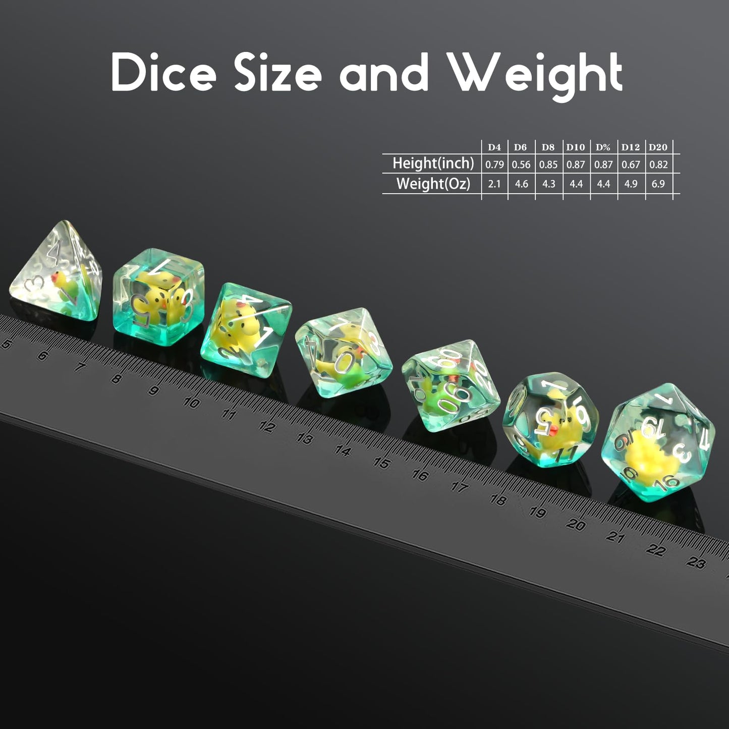 Duck DND Resin Dice, DNDND 7PCS Dungeons and Dragon Dice Set with Velvet Bag for D&D Role Playing Games and Tabletop Games(Duck