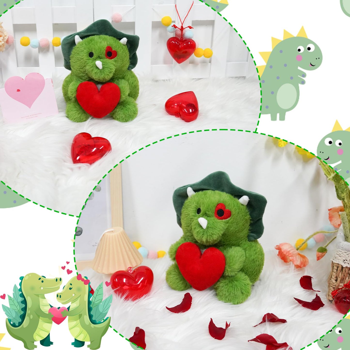 Jizwpoom Valentines Day Plushies - Valentines Dinosaur Plush, Valentines Stuffed Anima Dinosaur Toy, Cute Heart Dinosaur Valenti