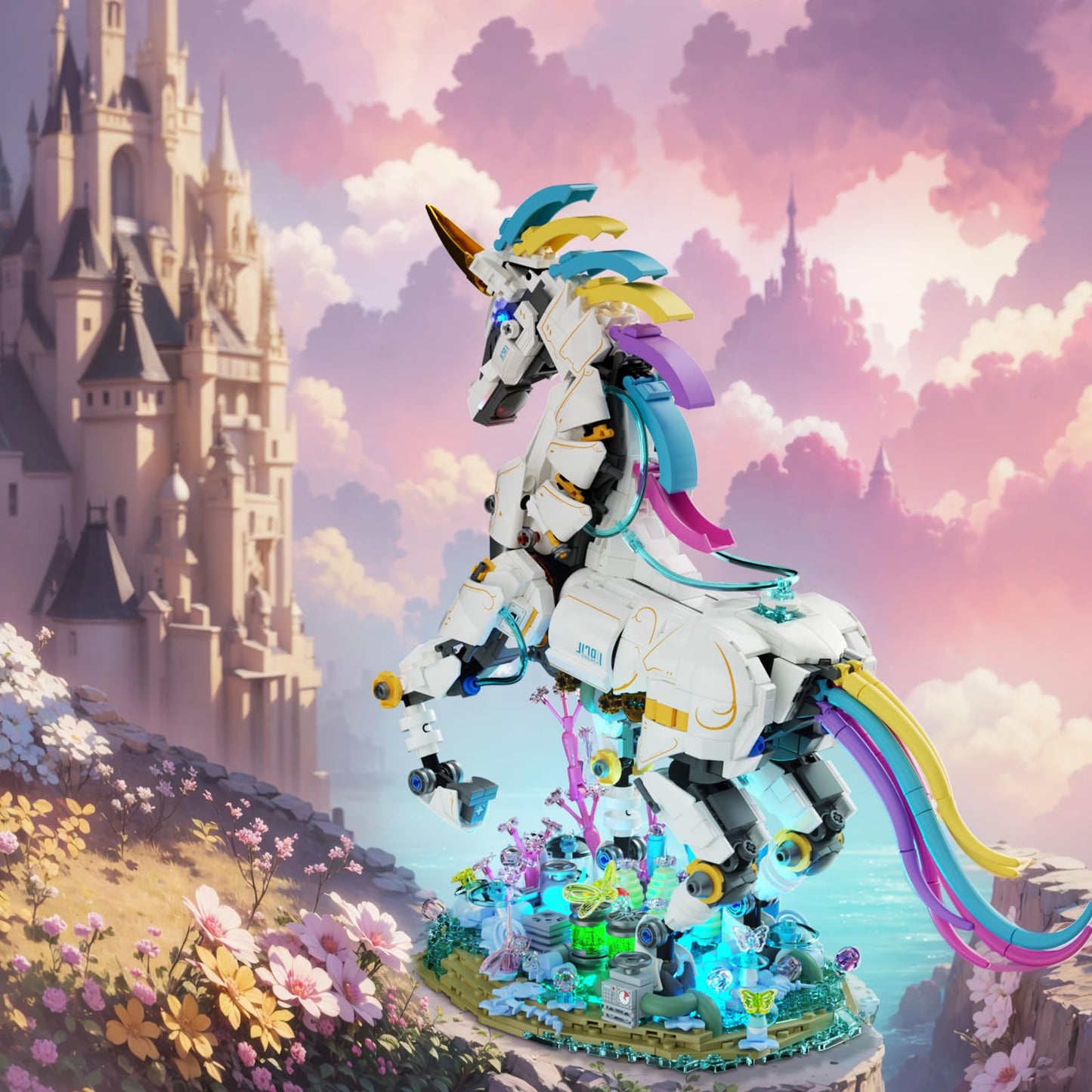 NUTCRACKER Unicorn Building Set - 1492 Pieces, Light-Up Rainbow Model, 12.2"x8.27"x3.94", Ideal Gift for Ages 8+, Style A