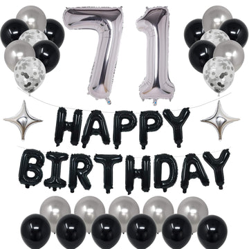 Naninuneno 71St Black Silver Birthday Party Decorations For Boys Girls, Happy 71 Birthday Party Supplies With Black Happy Birthd