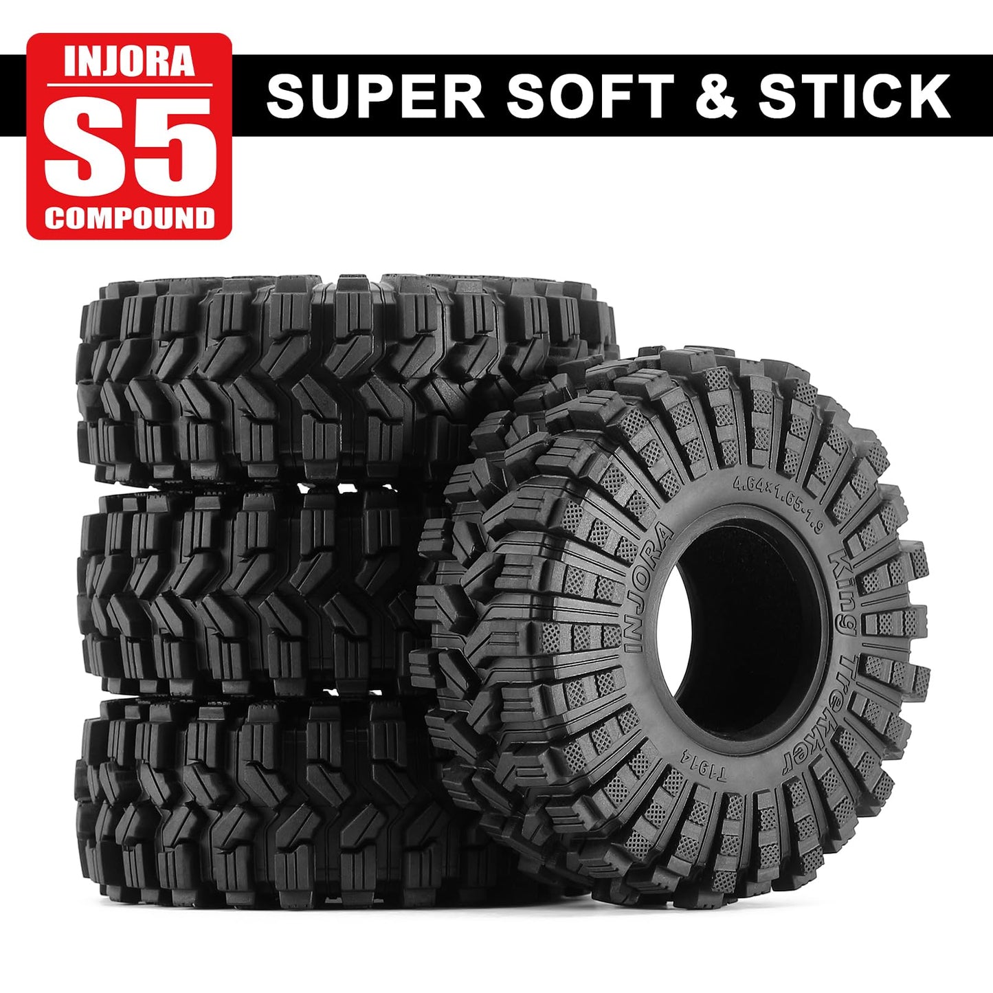 INJORA King Trekker 1.9'' S5 All Terrain Tires for 1/10 RC Crawler Upgrade(118 * 42mm)