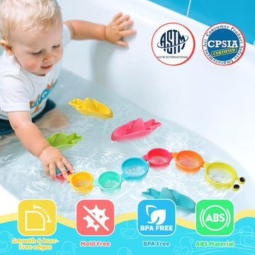 11 PCS Toddler Bath Toys for Kids Ages 1-3 Baby Shower Toys Mold Free Bathtub Toys for 12-18 Months Pool Water Table Sand Toys Stacking Cups & Floating Boats for Kids 2-4 Christmas Stocking Stuffers