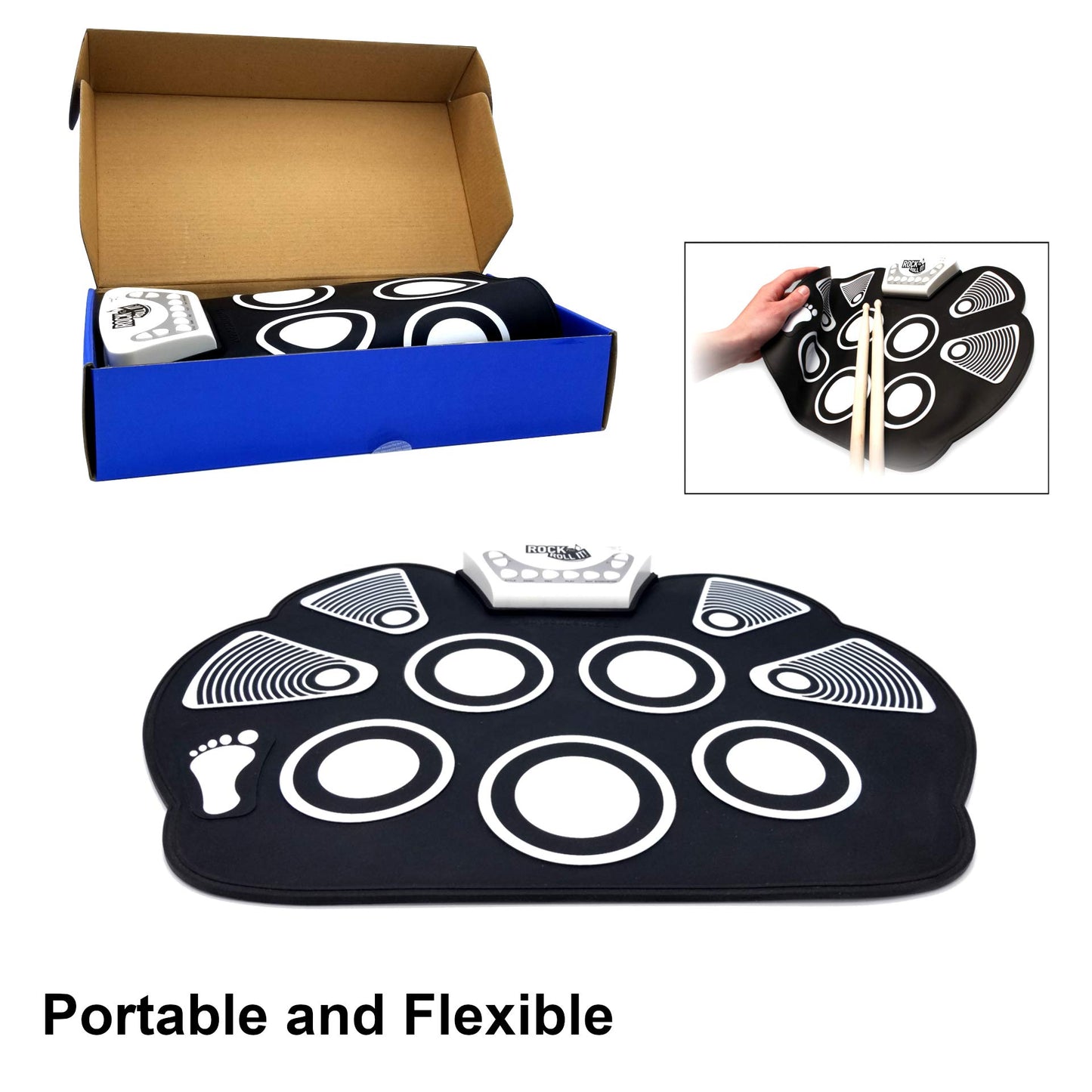 Rock And Roll It – Drum. Roll Up Portable Drum Set For Kids & Adults. Drum Practice Pad Kit For Beginners. Electronic Silicone Drum Practice Pad | Pedals | Drum Sticks