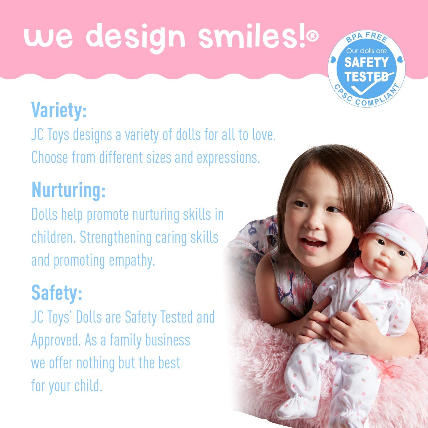 Jc Toys Asian 16-Inch Medium Soft Body Baby Doll La Baby | Washable |Removable Pink Outfit W/Hat And Pacifier | For Children 12