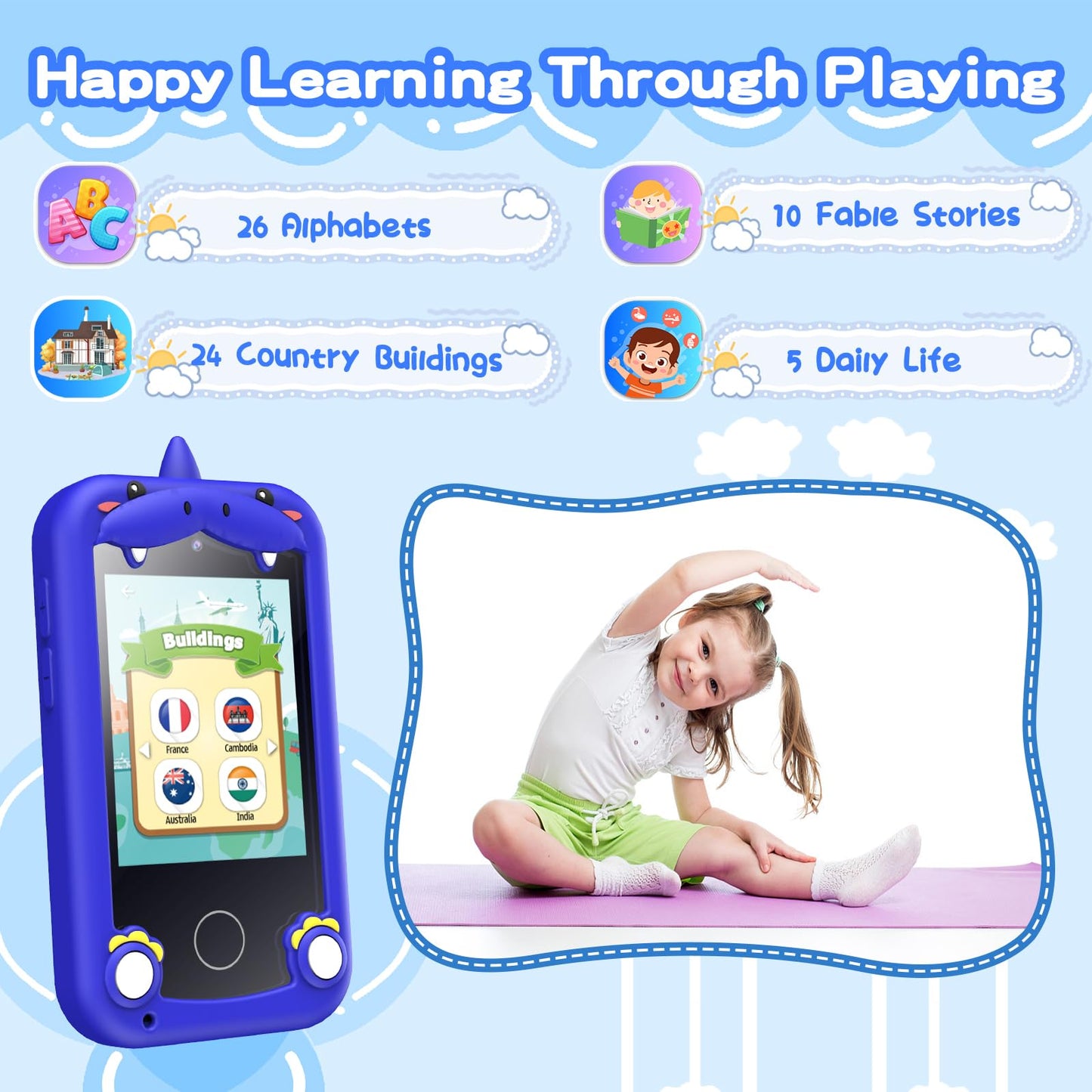 WEOLULI Kids Phone for Boys,Toys for 3-10 Year Old Boys Girls,Christmas Birthday Gifts for Kids,Toddler Smartphone Learning Toys