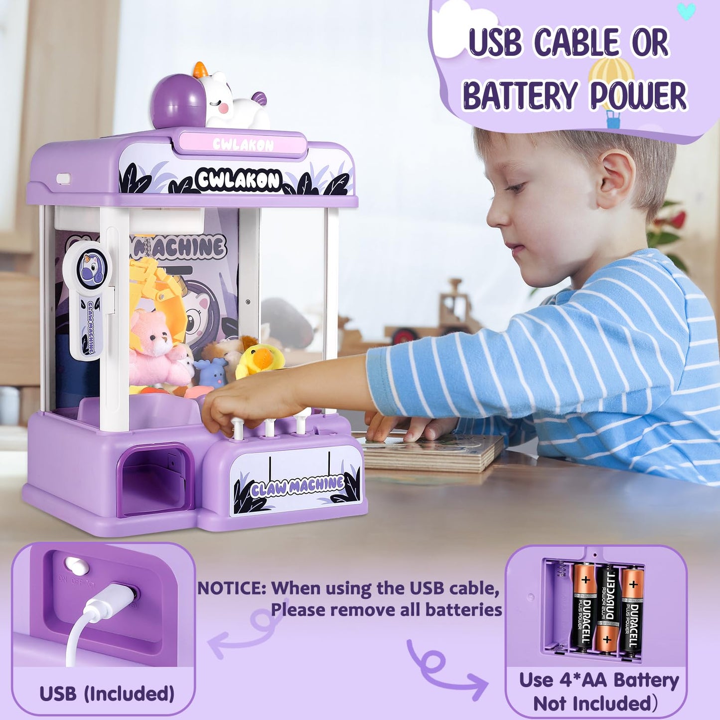 Cwlakon Claw Machine For Kids, Mini Vending Machine Unicorns Toys With Sound For Girls Age 3+, Candy Grabber Prize Dispenser Mac