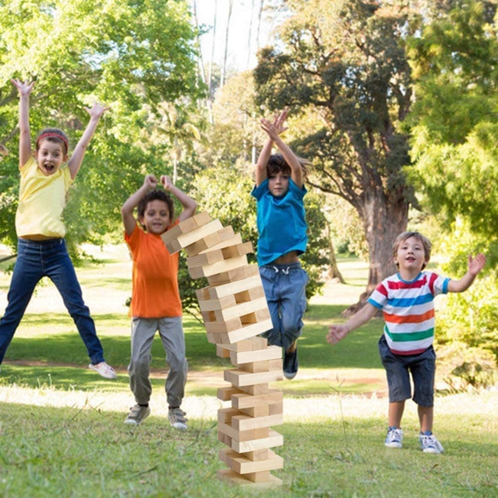 Wood City Giant Tumbling Timber Tower Game (Stacking From 2 To 4 Feet), Classic Jumbo Outdoor Game For Adults Kids Family, 54 Pieces Premium Pine Wood Blocks Toy