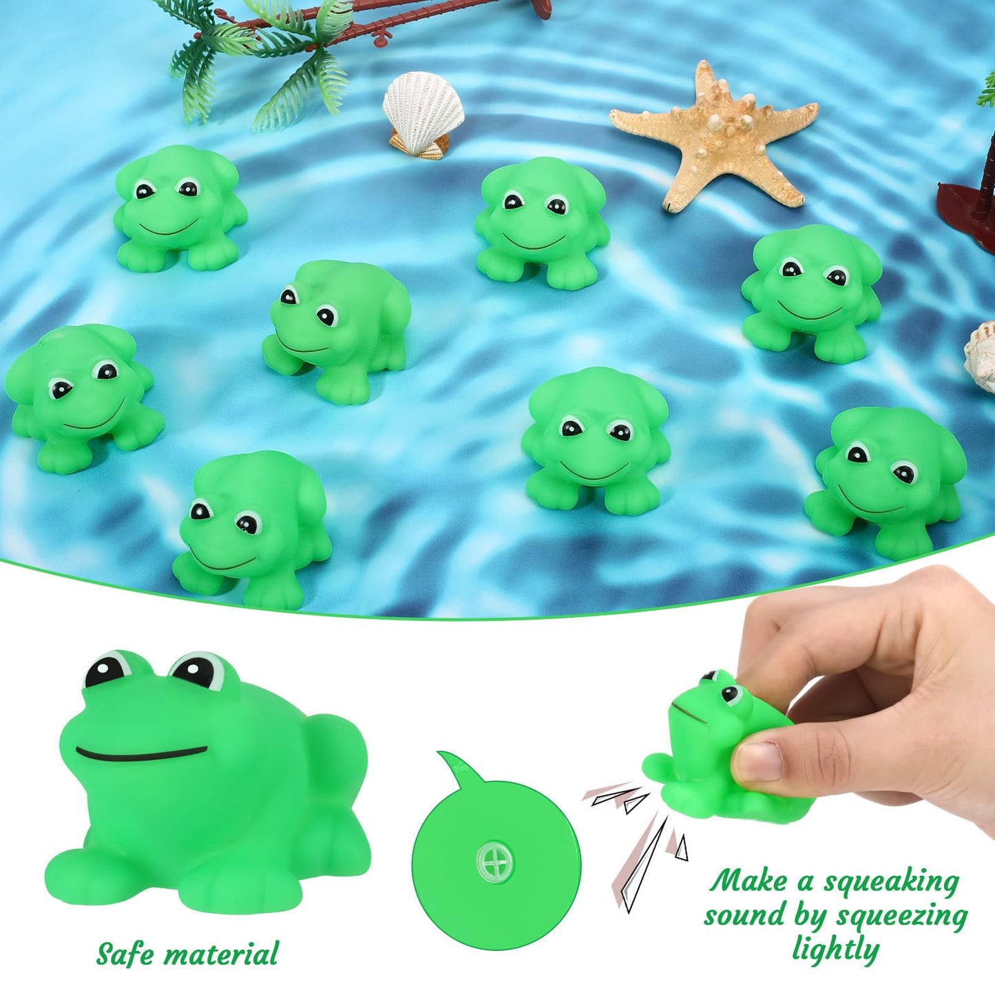 Libfrnt 50 Pcs Rubber Frogs Squeak And Floating Green Frog Bath Toys Swimming Bathtub Shower Frog Toys Miniature Frogs For Boys