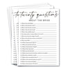 Wybgno Wedding Shower Games - Twenty Questions About The Bride, 5x7 inch Paper Cards for 25 Guests, Minimalist White Design