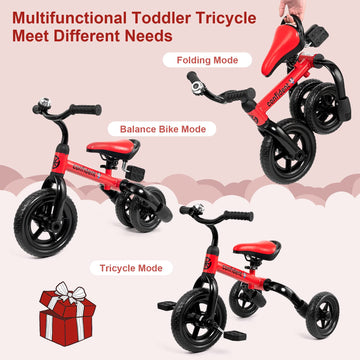 XPIY Tricycle for Toddlers Age 2-5 Years Old, 3 in 1 Folding Toddler Bike for Boys and Girls, Kids' Bike Trike with Detachable P