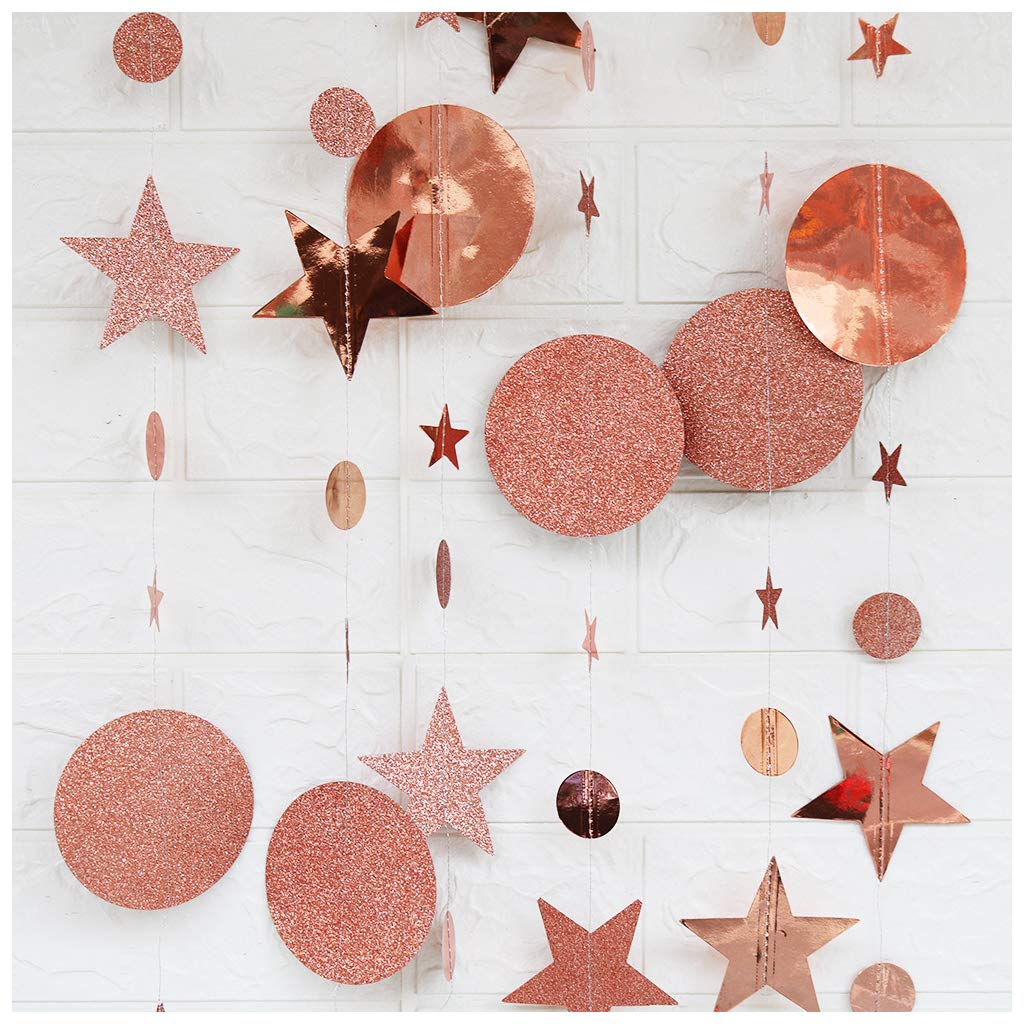 Flairs New York Happy Birthday String Decorations Party Props (Pack Of 1 String Decorations, Rose Gold Glitter Polka Dots And St