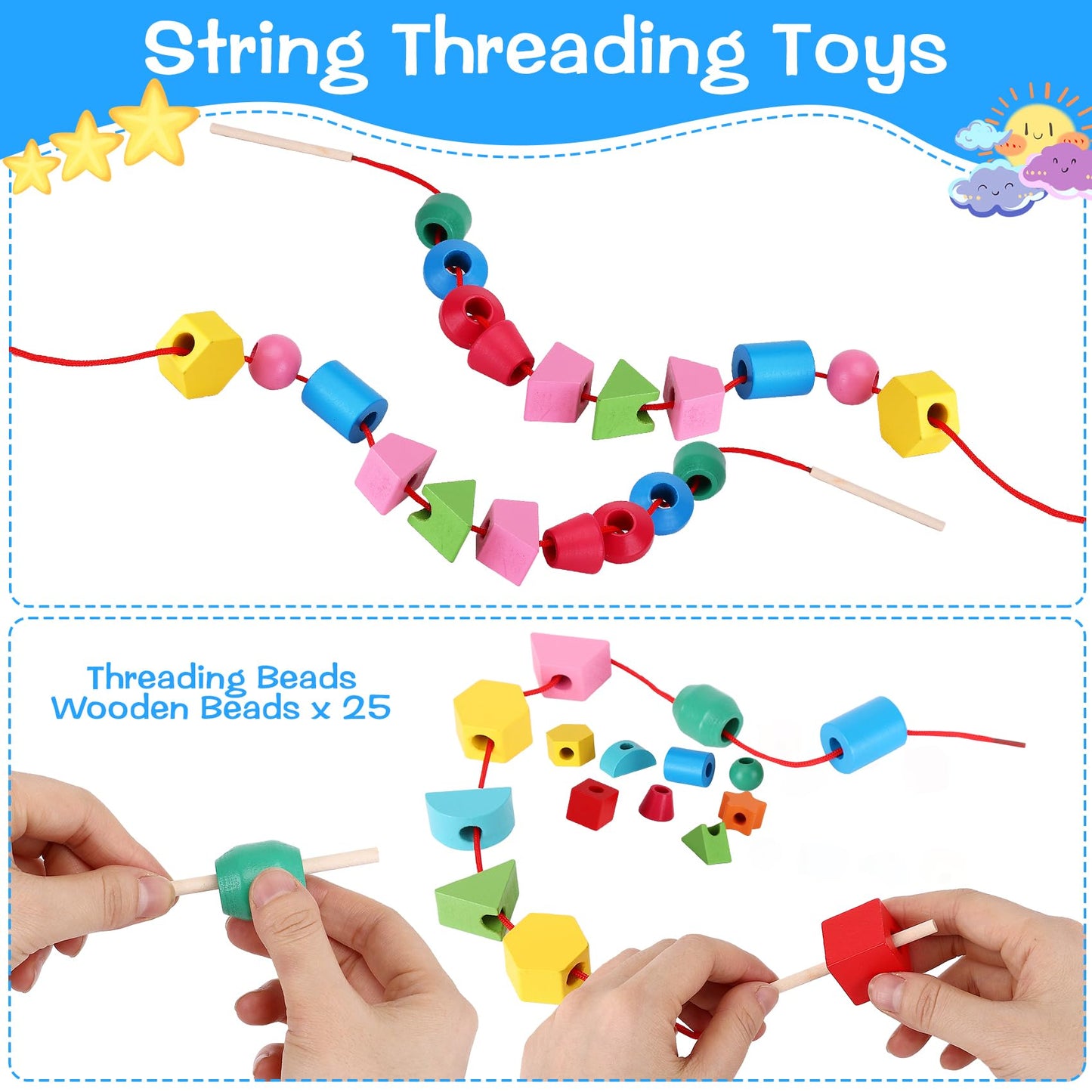 Zqftzq Montessori Lacing Bead Sequencing Toy Set For Toddlers 2 3 4 5 Years Fine Motor Skills Learning Resources Toys Stacking B