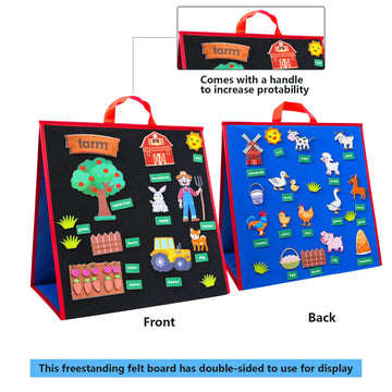 Twohomc Foldable Felt Board For Toddlers, Flannel Board Stories For Preschool, Farm Animal Story Learning Double-Side Stand Felt