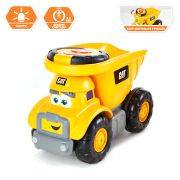 CAT Construction Toys, Junior Crew Lil' Movers Remote Control Truck, RC Car + Dump Truck, Working Headlights, with Child Friendl