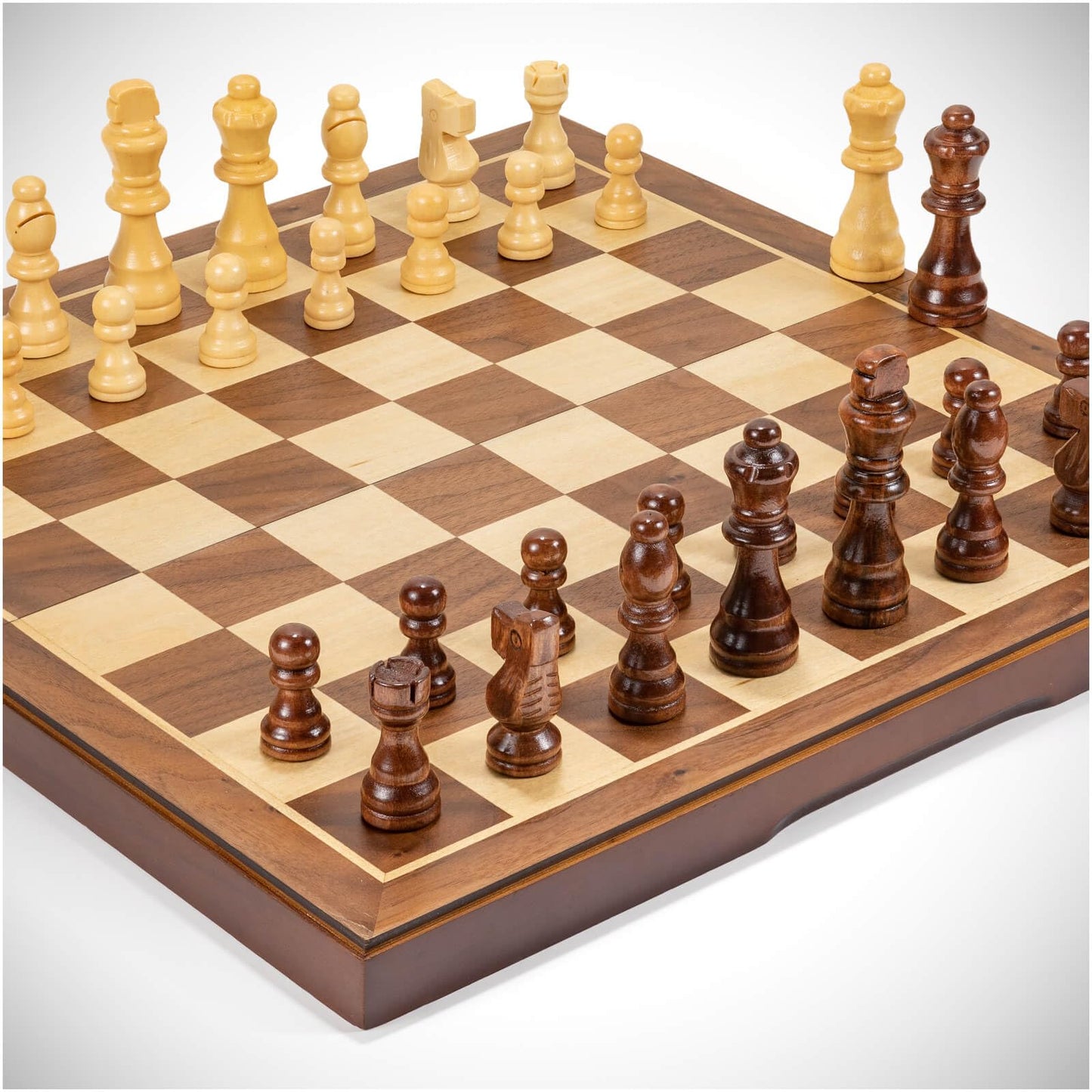 Chess Set Board Games For Adults: Handmade Walnut Wooden 15' 2 Extra Queens Folding Portable Travel Gift Idea Pieces Storage Bags Instructions