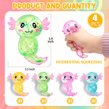 8Pcs Glitter Stress Relief Axolotl Toy Cute Malt Sugar Filled Sensory Fidget Toy For Kids Adults Soothing Birthday Party Favors
