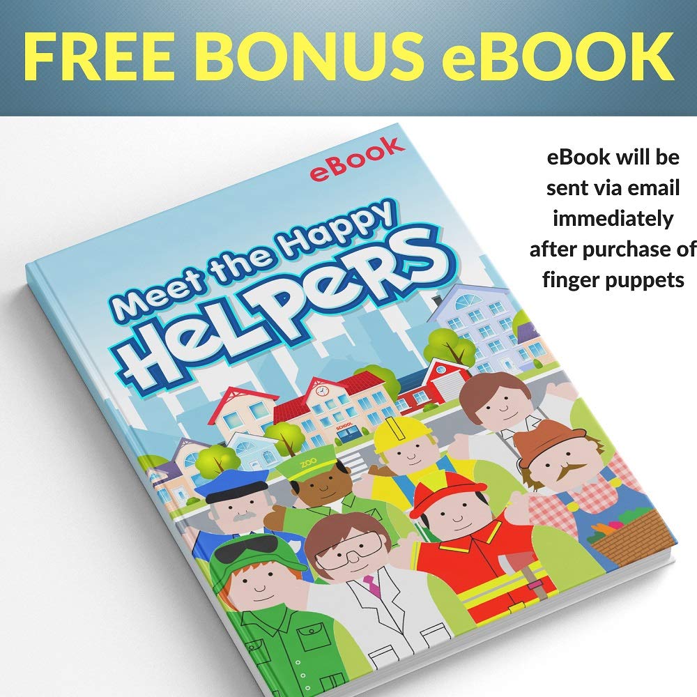 Happy Helpers Finger Puppets 12-Piece Set - Teach And Learn With A Variety Of Neighborhood People Characters - Free Bonus E-Book