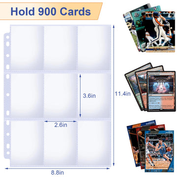 REGUICORP 50 Pack Card Sleeves Binder Sheets 9 Pocket Trading Card Binder Sleeves for 3 Ring Binder Baseball Cards Sleeves Holds 900 Cards Fit for Baseball Football Game Kpop Cards